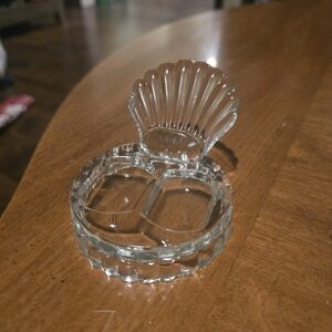 Art Deco 1940s-1950s Glass Shell Salt & Pepper Trinket Dish